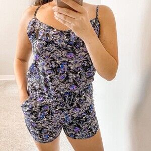 Urban Outfitters Romper Gray Purple Kimchi Blue Abstract Print Satin Sleeveless